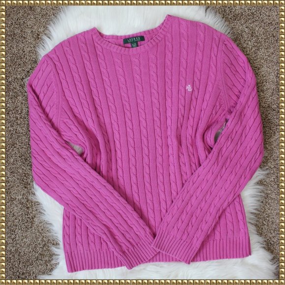 Lauren Ralph Lauren Sweaters - Lauren Ralph Lauren Magenta Cable Knit Braided Crewneck Sweater Size X-Large